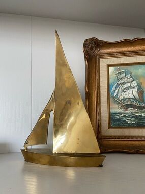 Brass Sailboat Decorative Sculpture -Nautical Accent